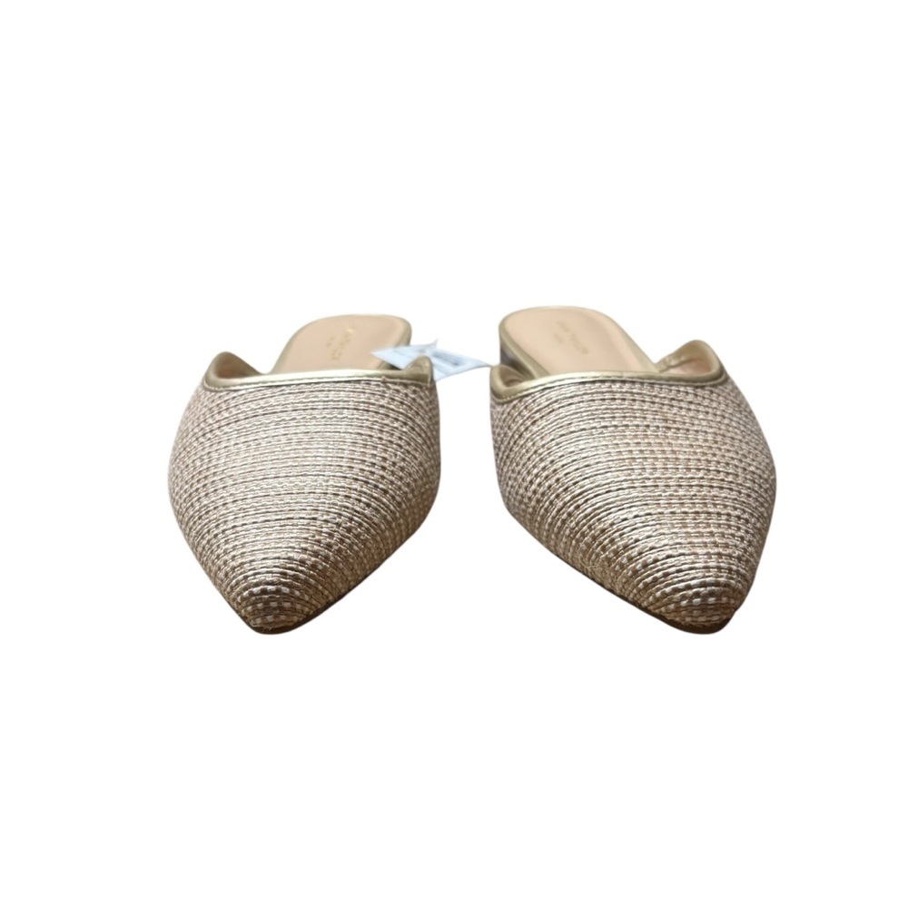 ANN TAYLOR FACTORY NWT Woven Pointy Toe Mules in Tan / Gold Size 7.5 - Picture 4 of 8